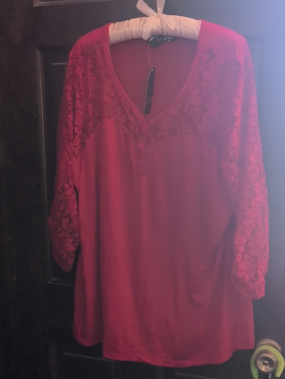 Zena Red Lace-Sleeve V-Neck Tunic